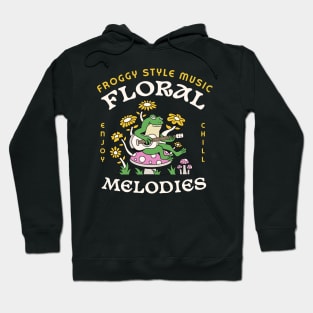 Frog Playing Guitar Retro Graphic Hoodie